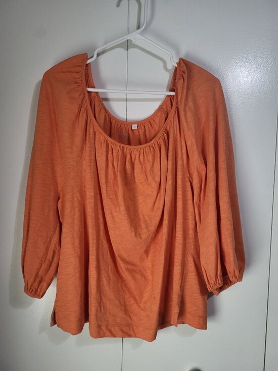 Boden Tops - Boden Women's XL Cotton Slub Puff Sleeve Blouse Top Orange Peasant Boho Cottage